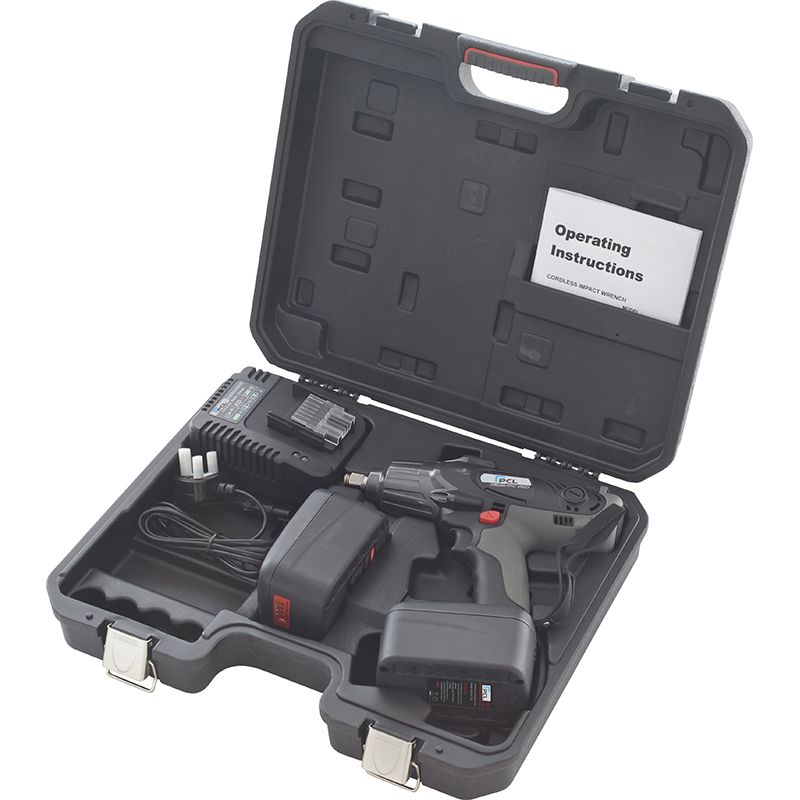 PCL APC218/2B Cordless Impact Wrench (18V, 3.0 Ah), 1/2" Drive (c/w 2 x Batteries, Charger & Case)