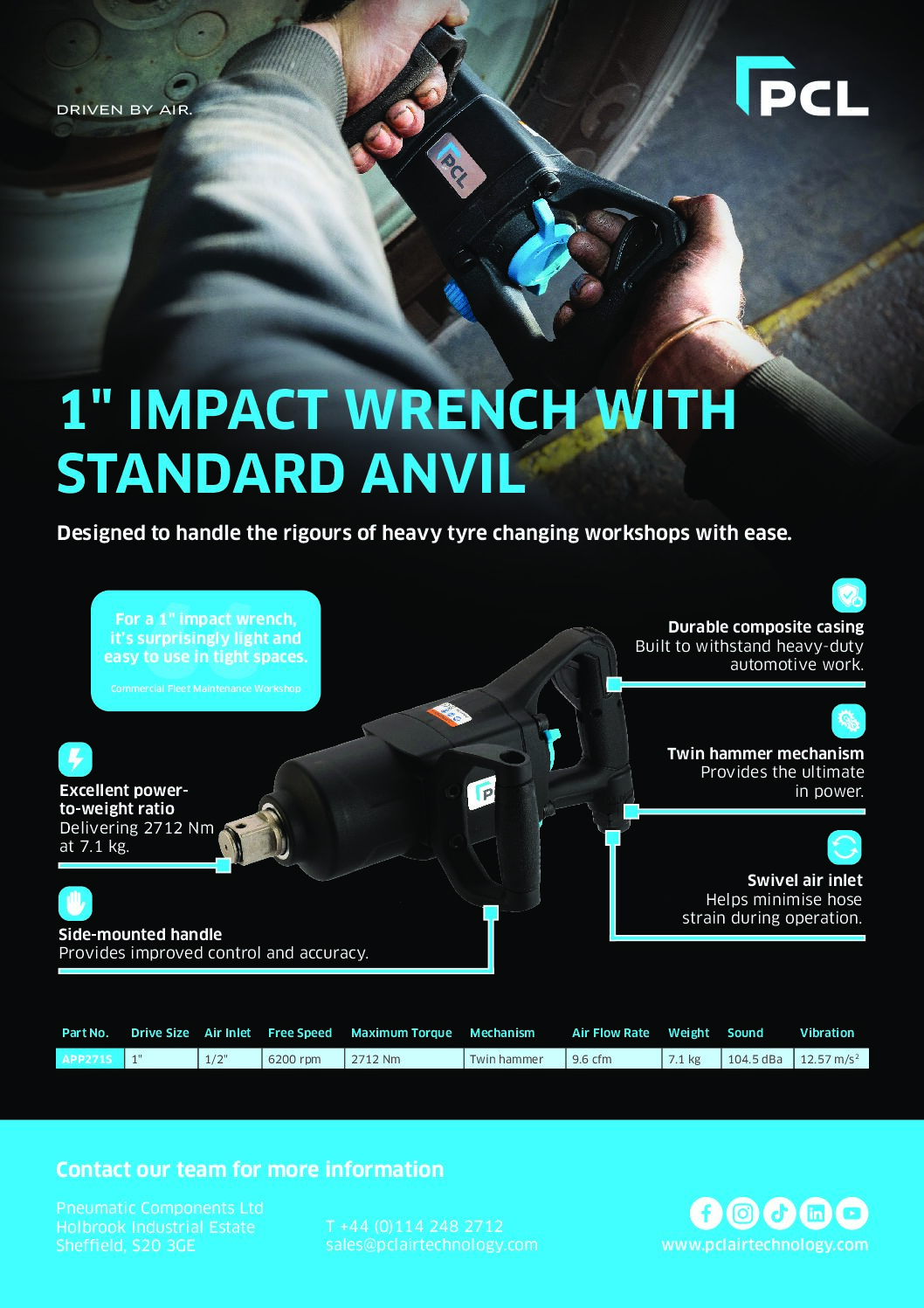 PCL APP271S Prestige Impact Wrench 1" Drive Standard Anvil - Image 2