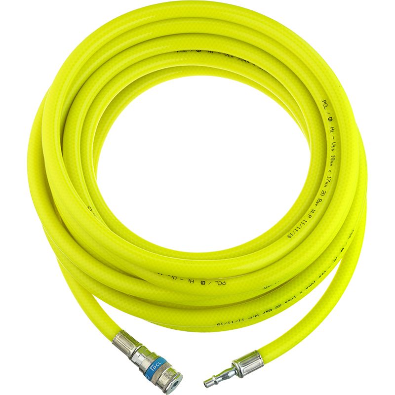 PCL HA2134HV Hose Assembly Yellow High Visibility, 10m of 10mm i/d Hose, Standard Adaptor to Vertex Coupling